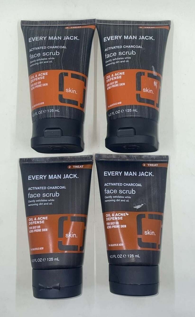 Every Man Jack Activated Charcoal Face Scrub Oil & Acne Defense 4.2 oz (4-Pack)